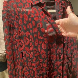 Motel rocks sheer/velvet cheetah button up shirt